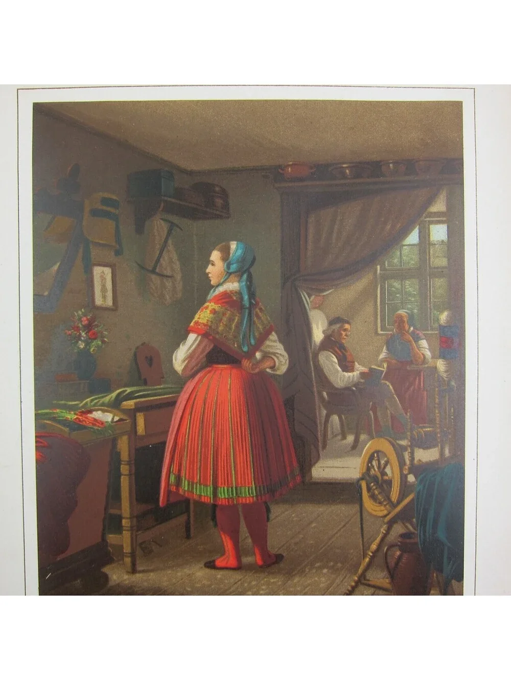 Antique 1862 Color Lithograph Peasant Woman German Pyritz Weizacker Costume RARE